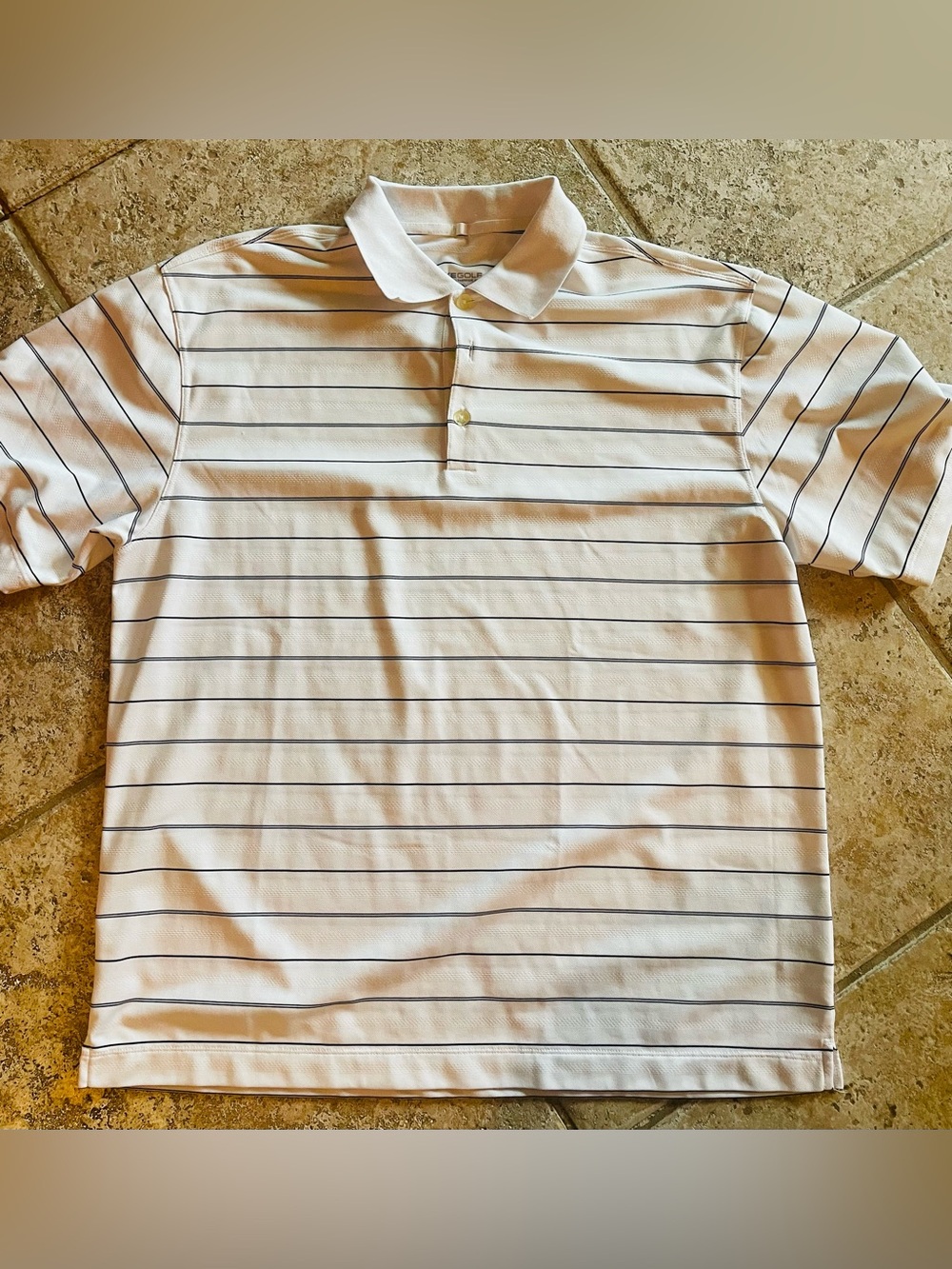 Nike White Polo with Thin Navy Stripes